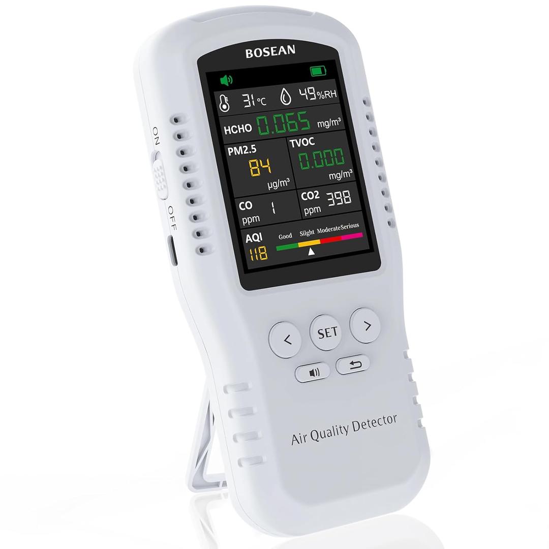 8-in-1 Air Quality Monitor, HCHO TVOC PM2.5 CO CO2 Detector, Formaldehyde Alarm, Particulate Matter Tester, Carbon Monoxide and Dioxide Meter, AQI with Temperature Humidity Reader in Home