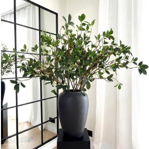 Suncalla 6 Pcs Artificial Greenery Stems 28 Inch Tall Faux Bay Leaf Branches Spring Fake Greenery Plants Plastic Bay Laurel Stems for Vase Filler, Wedding Table Centerpieces, Neutral Modern Home Decor