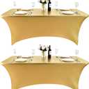 2-Pack 8ft Spandex Table Covers for Rectangle Folding Tables - Washable Elastic Tablecloth - Ultimate Fitted Table Protector for Birthday Parties, Trade Shows, Banquet (Golden)