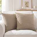 Meekio Set of 2 Deep Khaki Pillow Covers 18 x 18 Inch Farmhouse Boho Decorative Throw Pillow Covers Linen Cushion Covers for Sofa Couch Dcor