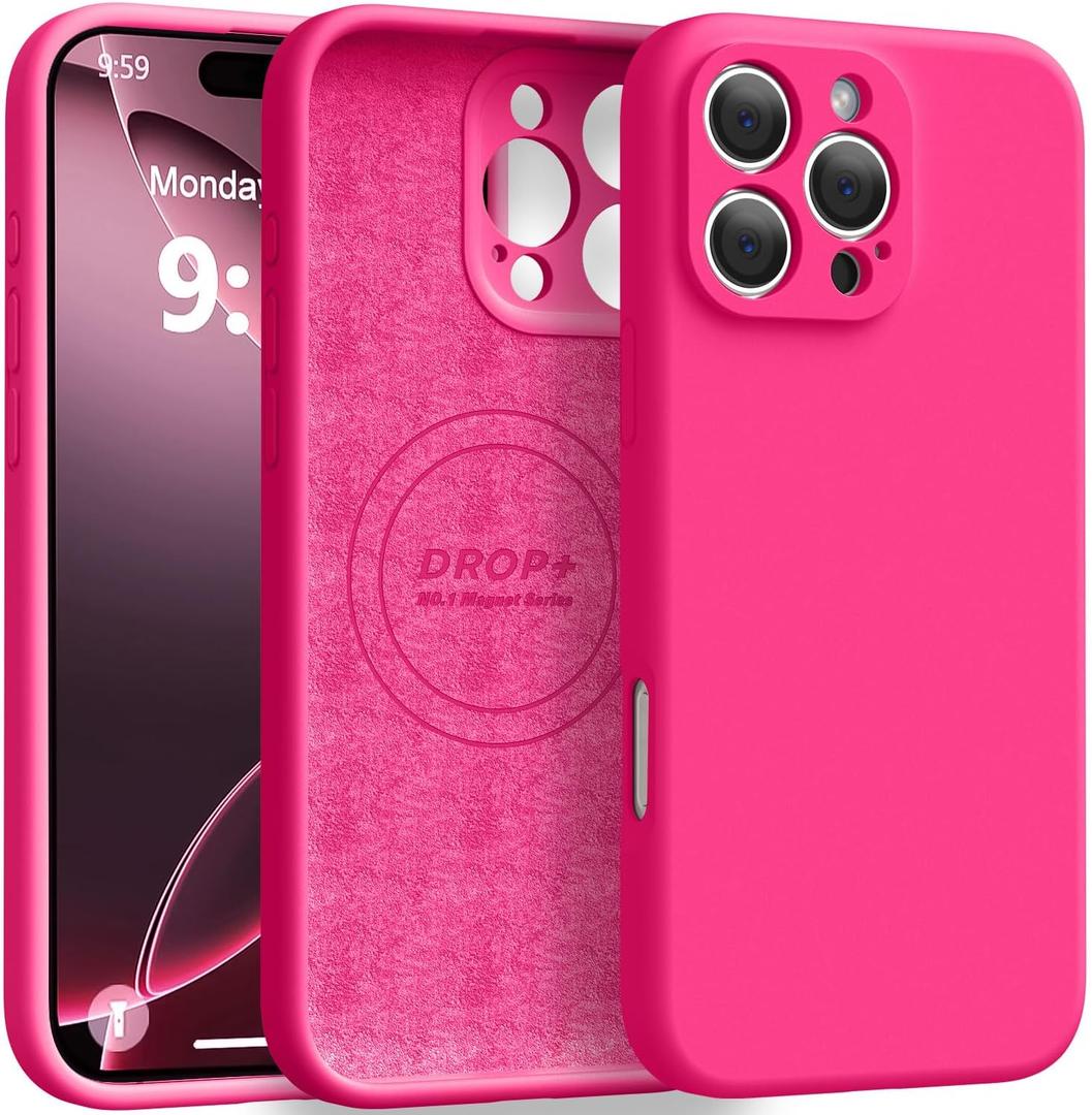 Magnetic for iPhone 16 Pro Case [Compatible with Magsafe] [Premium Silicone Satin-Smooth Touch] Slim Shockproof Anti-Scratch Microfiber Lining Case, 6.3 inch, Hot Pink