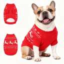 Christmas Small/Medium Dog Sweater, Warm Dog Winter Coat w/Sleeves & Leash Hole, Comfy Stretch Premium Dog Clothes for Bulldog-Best for Holidays, Daily Walks L Red