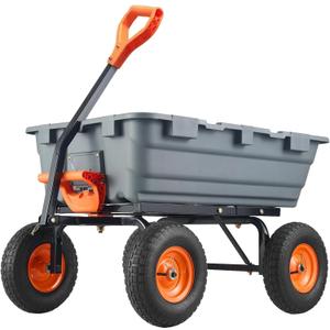800 Lbs Heavy-Duty Poly Garden Dump Cart with 10-Inch Tires, 180 Rotating Handle & Quick Release System - Steel Frame Wheelbarrow for Soil, Plants, Wood, and Gardening Tools (Gray)