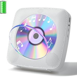 Gueray CD Player Portable with Bluetooth Wall Mountable, CD Music Battery Operated Players for Home with Speakers 1800mAh Rechargeable LCD Screen Display FM Radio USB AUX Jack Remote Control (White)