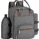 ALLCAMP Picnic Backpack - Insulated Cooler Bag with Compartment, Detachable Wine Glass Holder, Throw Blanket & Cutlery Set, 2 Person Picnic Set for Family Outings, Couple Gifts (Gray)
