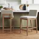 Nathan James Gracie Modern Counter Height Bar Stool with Back, Counter Stool Upholstered Chair with Natural Flax White Fabric and Brushed Wooden Legs, Natural Flax/Brown, Set of 2