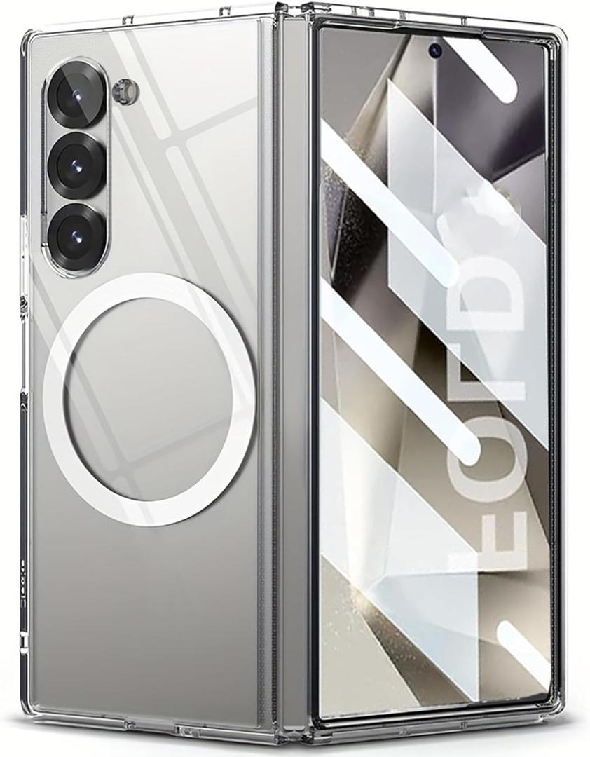 for Galaxy Z Fold 7 Case Compatible with MagSafe, Built-in 9H Tempered Glass Screen Protector Anti-Yellowing Slim Thin Phone Cover Strong Magnetic Case for Samsung Galaxy Z Fold7 , Clear 
