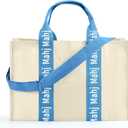 Empty Mahjong Bag for Tiles 22x15x6 Inches Thickened Canvas Mahjong Carrying Tote Bag with Lining and Thicker Handle for Enthusiasts Women or Men Party Supplies, Case Only(White and Light Blue)