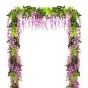 Lvydec Wisteria Artificial Flowers Garland, 4 Pcs Total 28.8ft Artificial Wisteria Vine Silk Hanging Flower for Home Garden Outdoor Ceremony Wedding Arch Floral Decor (Purplish Red)