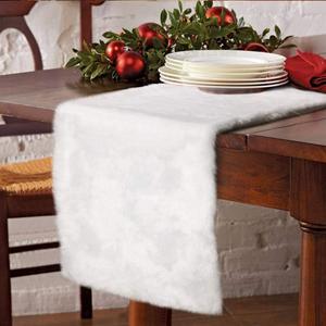 OurWarm Christmas Table Runner 72 x 15 Inch, Snowy White Faux Fur Table Runner for Christmas Table Decorations