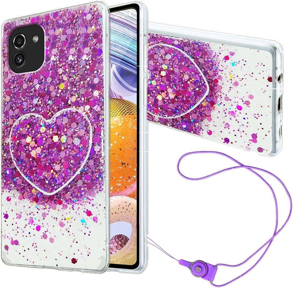 For Samsung Galaxy A03/SM-A035F Phone case, Soft TPU Cushion to Protect The Cute Phone case, with Bracket and Lanyard, Suitable for Samsung Galaxy A03/SM-A035F Case (Purple)