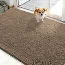 OLANLY Dog Door Mat for Muddy Paws 48x30, Absorbs Moisture and Dirt, Absorbent Non-Slip Washable Doormat, Quick Dry Chenille Mud Mat for Dogs, Entry Indoor Entryway Carpet for Inside Floor, Tan