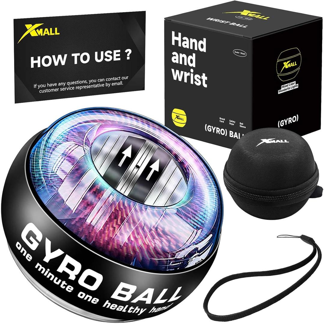 XMALL Wrist Power Gyro Ball, Hand Forearm Strengthener, Wrist Trainer, Auto-Start Colorful Lighting (Black)