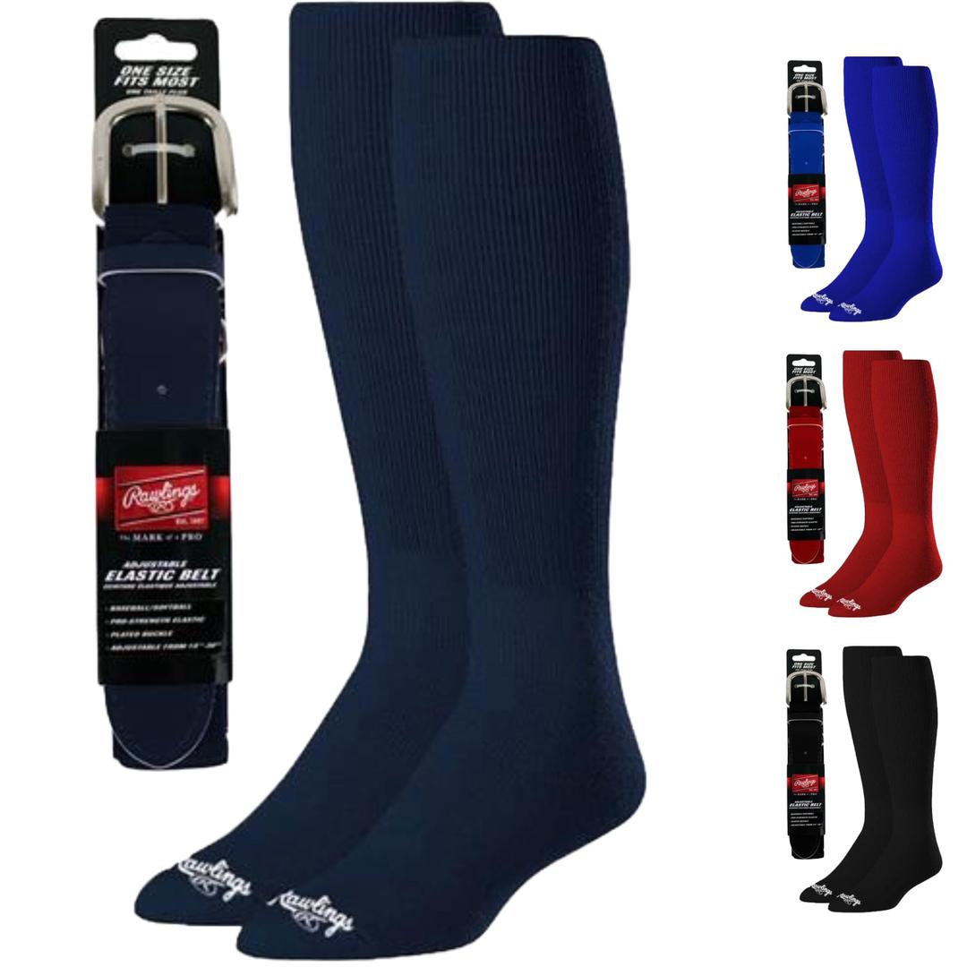 Rawlings Belt & Socks Combo | Baseball / Fastpitch Softball | Navy Blue | Large