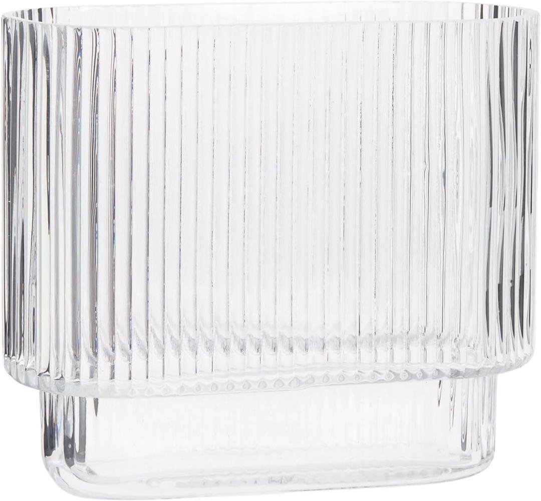Ribbed Vase, Fluted Glass Vase for Flowers, Clear Flower Vases for Tulips, Modern Vases for Living Room, Dining Table, Office, Bedroom, Mantle, Shelf, Wedding, 7 Inch