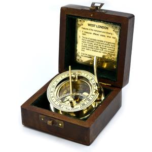 SARA NAUTICAL Antique Brass Sundial Compass, Sundial Clock in Box Gift Sun Clock Ship Replica Watch,Ship Decorations
