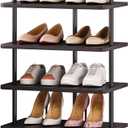 SORCEDAS 7 Tiers Vertical Shoe Rack Wooden Shoe Storage Organizer for Space Saving Narrow Shoe Shelf Storage 14 Pairs for Entryway Living Room Bedroom(Black + Rustic Dark Brown)