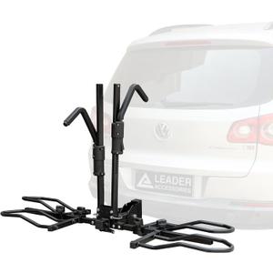 Leader Accessories TrekTote Platform Bike Rack for Car, Foldable 2 Bike Rack Hitch Mount for SUV, Truck, RV, Ebike Rack for 2 Bikes, Bicycle Carrier Racks Quick Tilt Release and Anti-Wobble