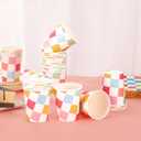 200 PCS Pastel Paper Plates Tableware Set Serves 50 Pastel Gingham Plates Disposable Dinnerware 50 9" Plates 50 7" Plate 50 9oz Cups 50 Napkins for Birthday Baby Shower Wedding