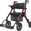 VOCIC Walkers for Seniors, Wheelchairs for Adults, Rollator Walker with Seat, 2 in 1 Rollator Transport Chair with Brakes, Rollator Lightweight Foldable, Walker Wheelchair Combo (Gloria Red)