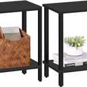 TUTOTAK End Table, Set of 2, Side Table, Nightstand, 2-Tier Storage Shelf, Sofa Table for Small Space, Living Room, Bed Room TB01BK035 (Black)