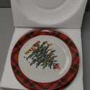 Homlouue Ceramic Christmas Tree Dinner Plates, Christmas Plates Set of 4, Ceramic Christmas Plates, Dinner, Dessert, Salad, Pasta and Appetizer Plate, Christmas Tree and Santa Plate, Red Plaid, 10.5''