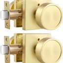 Haidms Gold Door Knobs Interior, Zinc-Alloy Heavy Duty Round Brushed Gold Privacy Door Knobs for Bedroom Modern Bathroom Interior Door Lock Bulk, 2 pcs