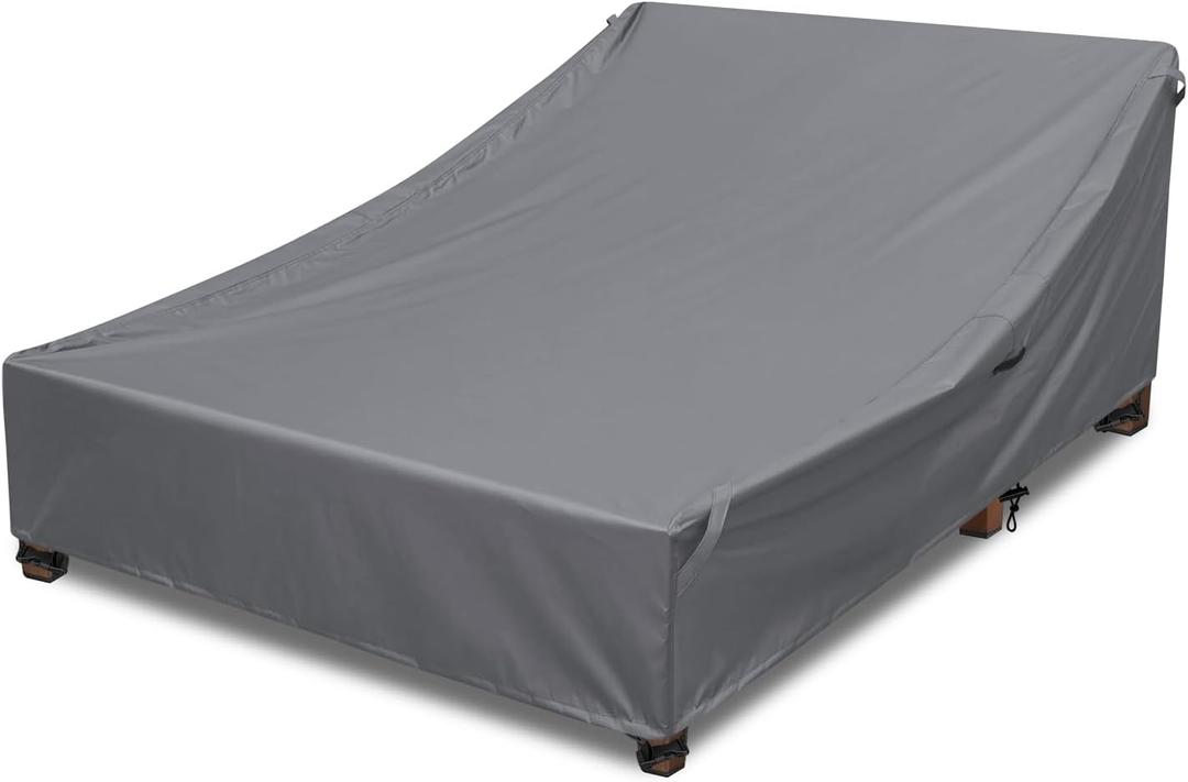 Double Lounge Chair Cover 100% Waterproof Outdoor Chaise Lounge Cover 600D Weather Resistant Material, UV Protection, Windproof Design Double Wide Patio Lounge Chairs Covers (Grey)