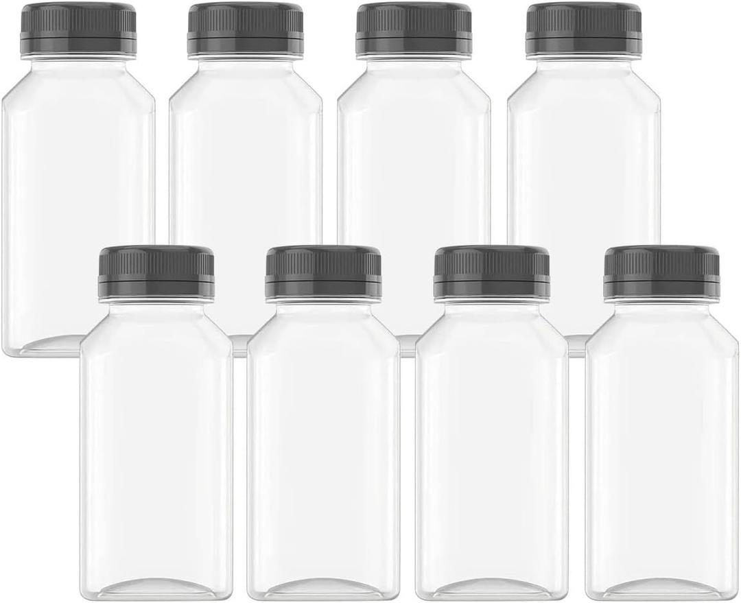 Goiio 8 Pcs 8 Oz Plastic Juice Bottles Empty Clear Containers with Tamper Proof Lids for Juice, Milk and Other Beverage