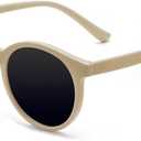 Vintage Polarized Horn Rimmed Round Circle Sunglasses UV400 Protection (Beige/Grey)