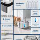 Cat Water Fountain Stainless Steel for Cats Indoor 2.5L 85oz by BPA-Free SUS304, 4pcs Effective 6-Layer Filter Cat Fountain for Drinking 20dB Ultra Quiet Metal Pet Water Fountain (Fountain+1 Filter)