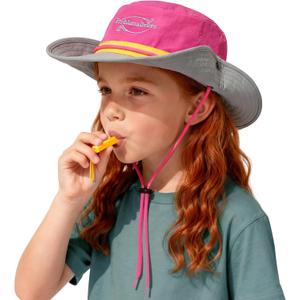 Outdoor Kids Sun Hat with Whistle,UPF 50+ Adjustable Wide Brim Bucket Hat for Boys Girls Beach UV Block Cap, 29