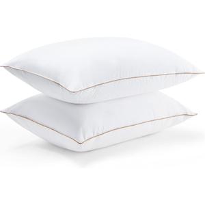 puredown Goose Feathers and Down Pillows, Bed Pillows with 100% Cotton Cover, 2 Pack, King Size, 20x36 Inches (Brown)
