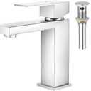 Faustina Polished Chrome Bathroom Faucet, Single Handle Stainless Steel Bathroom Vanity Faucet with Metal Pop-Up Drain and Deck Plate for 1 or 3 Hole