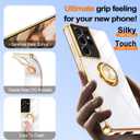 Gritup for Samsung Galaxy S21 Ultra Case: with 2Pcs Screen Protector, 360 Rotation Ring Holder Magnetic Kickstand Plating Gold Edge Soft TPU Shockproof Protective Cover for S21 Ultra, White