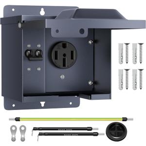 Joinfworld 50 Amp RV Power Outlet Box with Breaker, Weatherproof 125/250V UL Listed NEMA 14-50R RV Receptacle, Lockable Electrical Power Box for RV Camper Trailer Motorhome