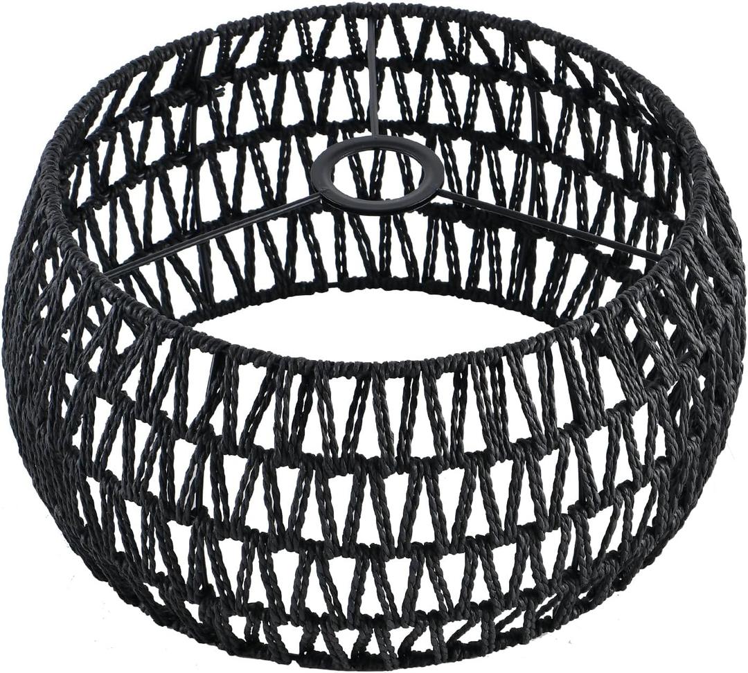 13" Black Rattan Lamp Shade, Bohemian Hand Woven Lampshade for Kitchen Island Dining Room Living Room Farmhouse Bamboo Hanging Lamp Shade 1 -Pack