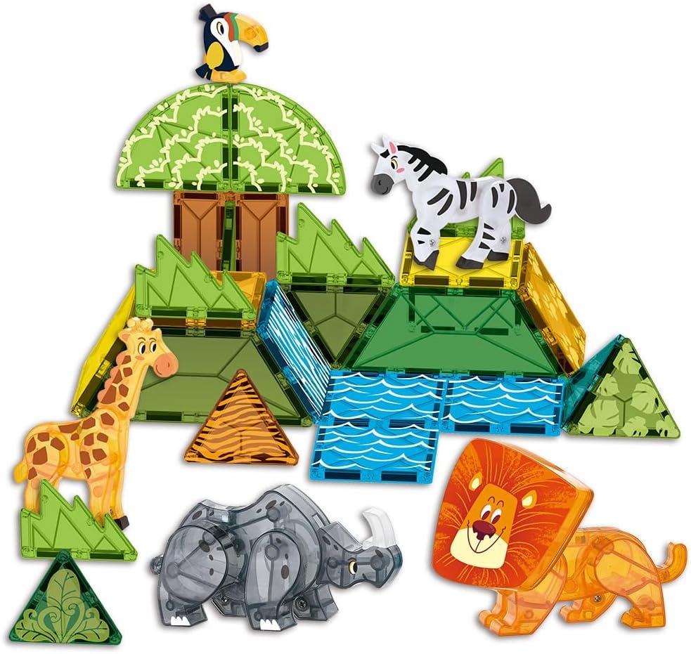 Magnetic Tiles Set Grassland Animals Theme Toys, Magnet Tiles Building Blocks Toys for Kids Ages 5-7 Year Old to STEM Learning (White)