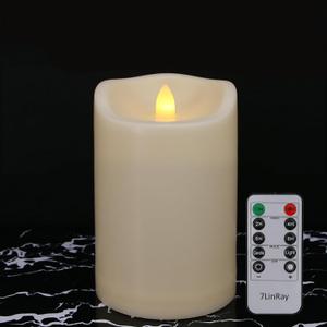 Large Outdoor Waterproof Flameless Candles with Remote and Timers, Battery Operated LED Flickering Pillar Candles, Long-Lasting, Ivory Plastic, D 4" x H 6", 1 Pack