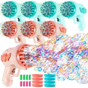 8 Pack Wedding Bubble Guns 32 Holes with Light, Bottles Solution, Romantic Bubble Maker for Outdoor Ceremony, Wedding Party Favors, Photo Props, Reception Entertainment (Green and Pink)