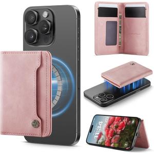 Vinich for MagSafe Wallet Magnetic RFID Blocking Card Holder Compatible with MagSafe Phones and Cases, Strong Magnet Minimalist Phone Wallet for iPhone 17/16/15/14/13/12/ Pro/Max/Plus, Rose Pink