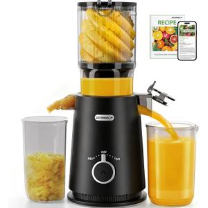 Juicer Machines - Wide Mouth Feed Chute with Self Feeding Hands-Free Design - Cold Press Juicer for Vegetables and Fruits - Juice Extractor Machine High Juice Yield - With Pusher (Medium, Premium Black)