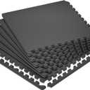SUPERJARE 0.79'' Extra-Thick Exercise Equipment Mats, 6 Pcs 24 Sq Ft Rubber Top Floor Tiles with High Density EVA Foam, Interlocking Gym Flooring for Home Gym, Protective Workout Mat, Black