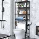 4-Tier Over-The-Toilet Storage Rack, Bathroom Organizer Shelf Over Toilet With Shelf Waterproof Feet Pad And Basket, Multifunctional Space Saver Bathroom Shelves Above Toilet for Room (Black), 24 x 11 x 65.5 inches