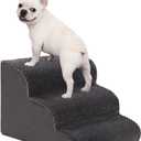 Oiilores Dog Stairs for Small Dogs 15" H, 3-Step Dog Steps Ramp for Couch Sofa and Chair with Anti-Slip Washable Cover and Durable High Density Foam, Pet Stairs for Cats, Grey