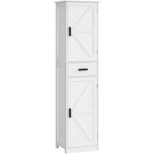 TEENFON Tall Bathroom Cabinet, Storage Cabinet with 6 Shelves & Drawer, Bathroom Storage Cabinet with Adjustable Shelves, Tall Cabinet for Living Room, Home Office, White