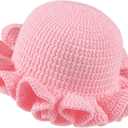 Crochet Bucket Hat Women Trendy Knit Floppy Cap Cute Boho Handmade Beanies Outdoor Boho Travel Fishing Hat (7-7 1/4, Pink)
