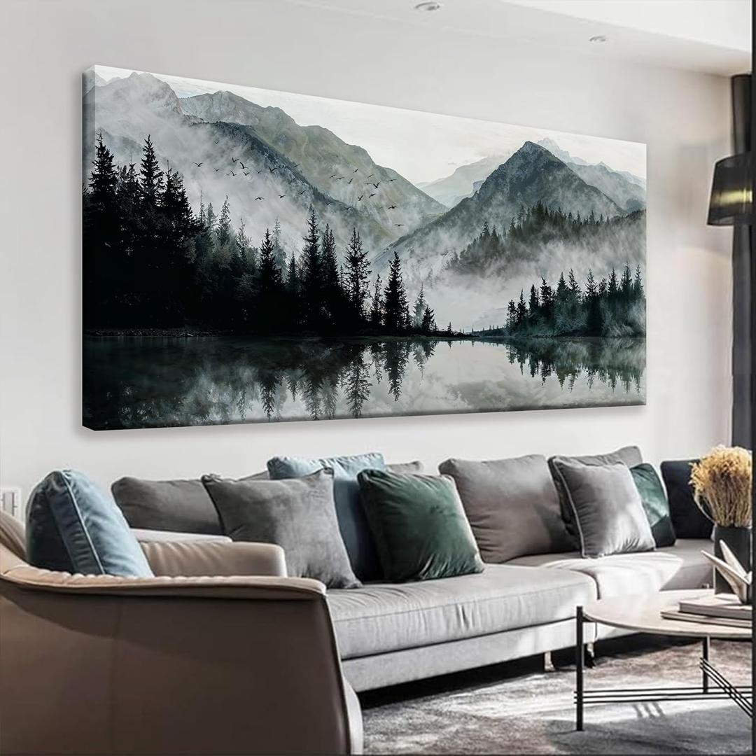 TAIJXAGSG Canvas Wall Art Decor Prints Natural Modern Wall Art Landscape Wall Decorations Mountain Lake View Artwork Pictures For Bedroom Kitchen Office Apartment Decorations 20"40" (grey black)