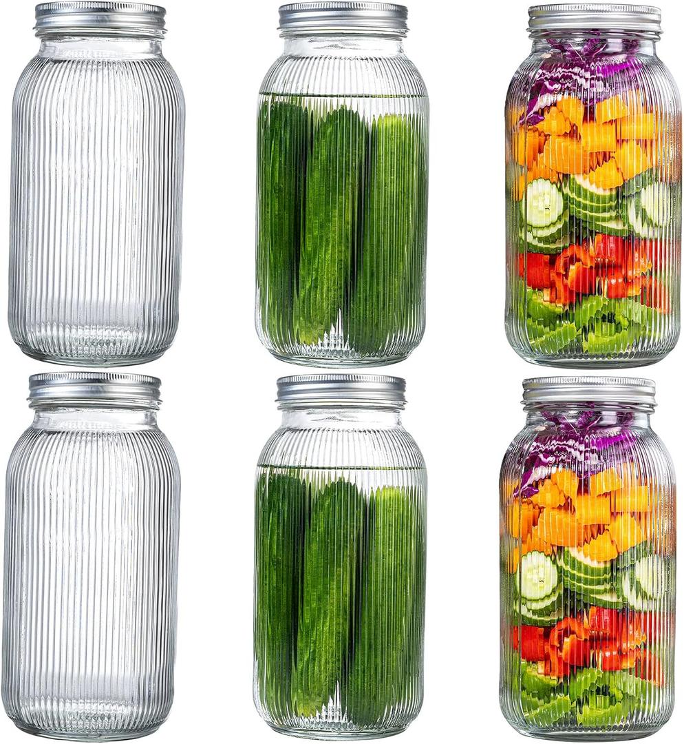 WELLIFE 64 OZ Mason Jars, 6 Pack Wide Mouth Mason Jars for Pickling, Canning, Fermenting and Food Storage, Microwave & Dishwasher Safe, medium