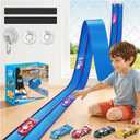 Upgrade Flexible Race Track for Kids, 15 Ft Flex Race Car Ramp Track with 4 Cars & Suction Cups - Compatible with Diecast 1/64th Cars, Car Tracks Toys for Kids Boys Girls Ages 3 4 5 6+ (Blue)